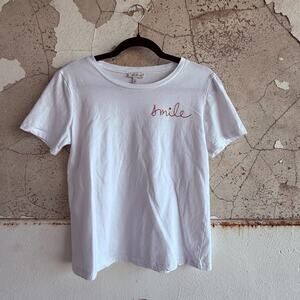 Minimalist Graphic Tee White Smile Embroidered Cotton T Shirt Ella Moss Size S